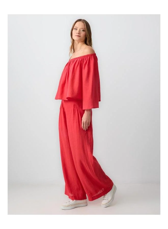Jimmy Key Red Loose Linen Pants.