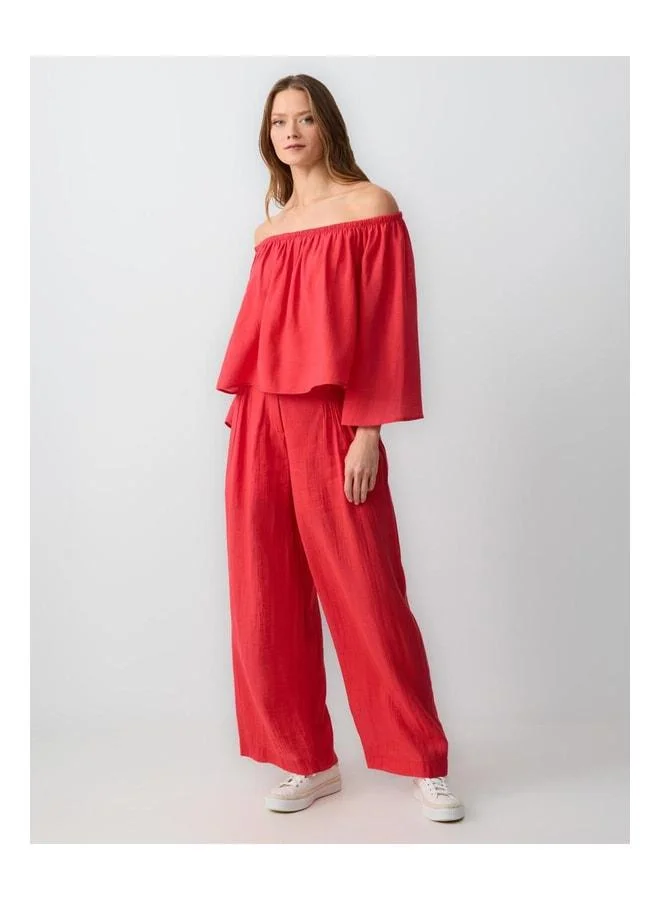 Jimmy Key Red Loose Linen Pants.