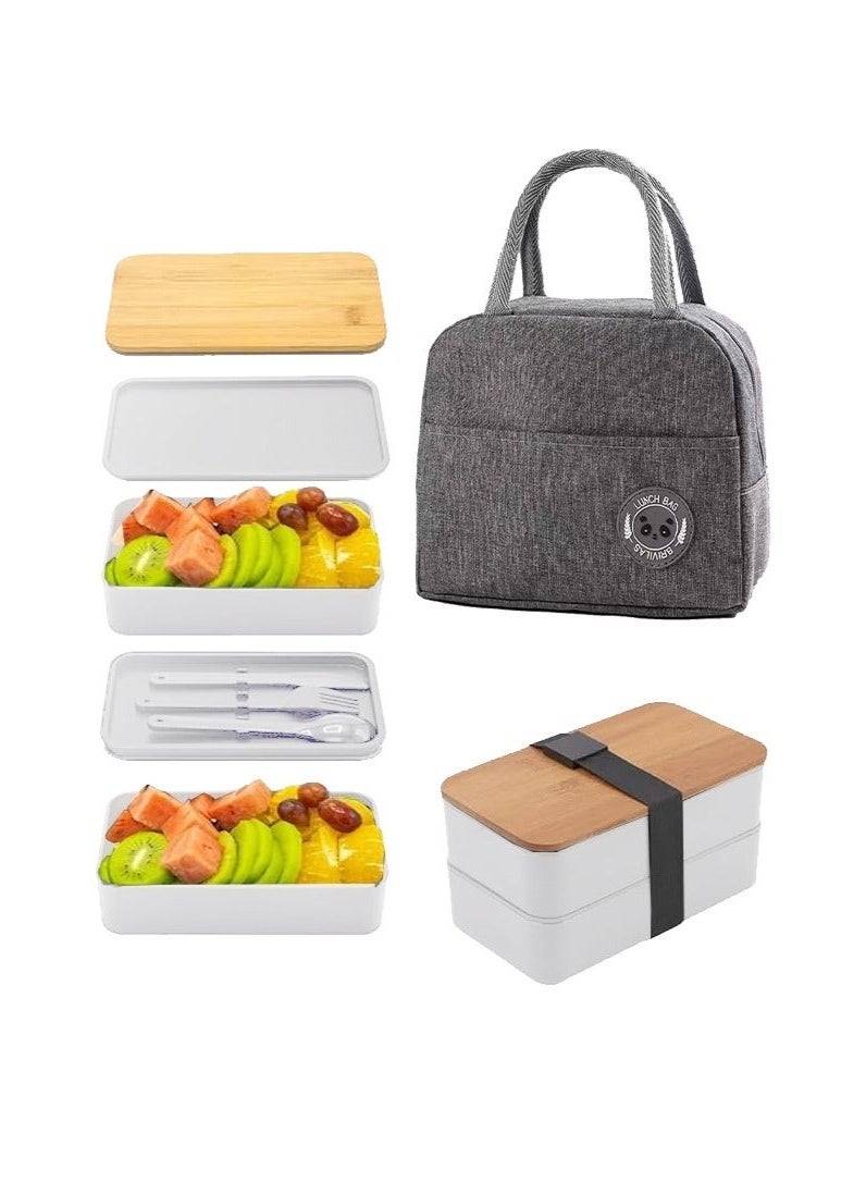 2- Layer Leakproof Bento Box-Large Lunch Box with Compartments und Cutlery Set-Food Picks for Lunch Box Containers for Adults-Microwave Food SafeBento Boxes - Image 5
