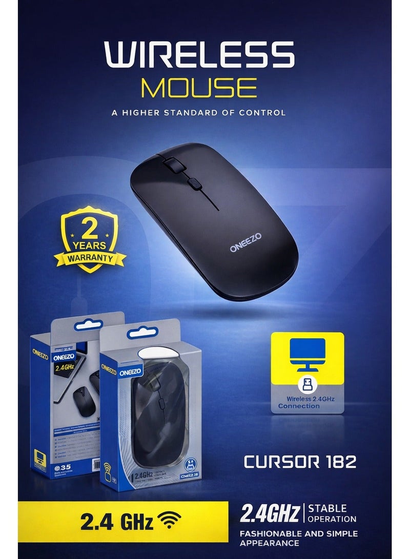 ONEEZO Wireless Mouse, 2.4G Wireless Technology, Optical Tracking, Up to 10m Wireless Range Ergonomic Design, Black - Image 2