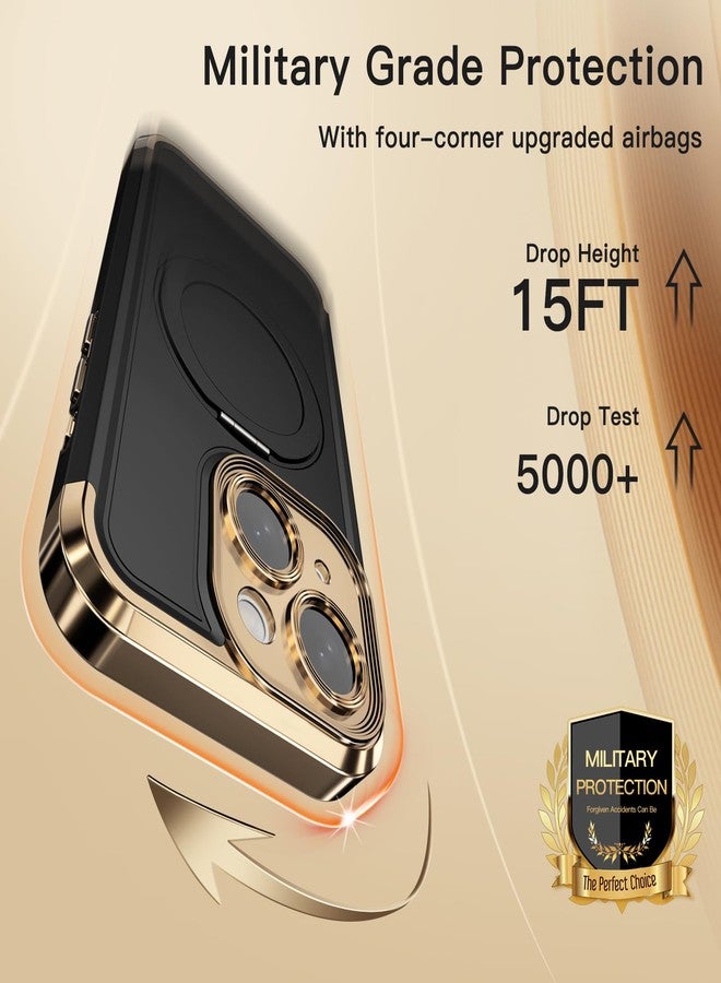COOLQO for iPhone 14 Case 6.1'' Upgraded 360° Spin Magnetic Stand [Compatible with Magsafe][Military Grade Drop Protection] Shockproof Protective Phone Holder Cover for iPhone 14, Black Gold - Image 5