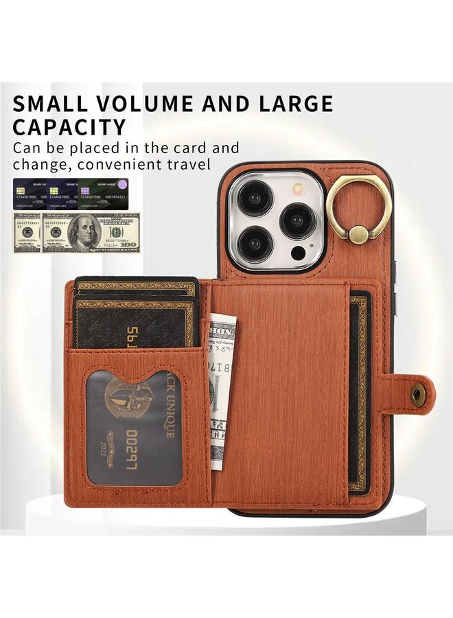 S-TOP Case For iPhone 14 Pro Brushed Texture Wallet Ring Holder Phone Case - Image 2