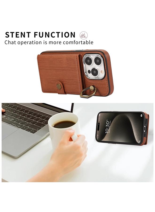 S-TOP Case For iPhone 14 Pro Brushed Texture Wallet Ring Holder Phone Case - Image 3