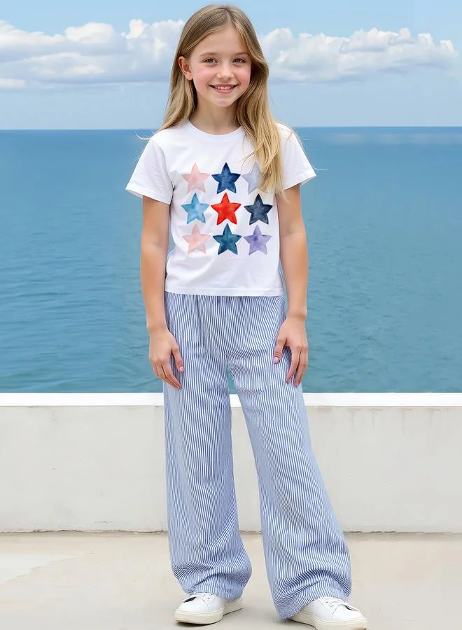 Take Two Take Two Teens Star Print T-Shirt and Striped Pants Set
