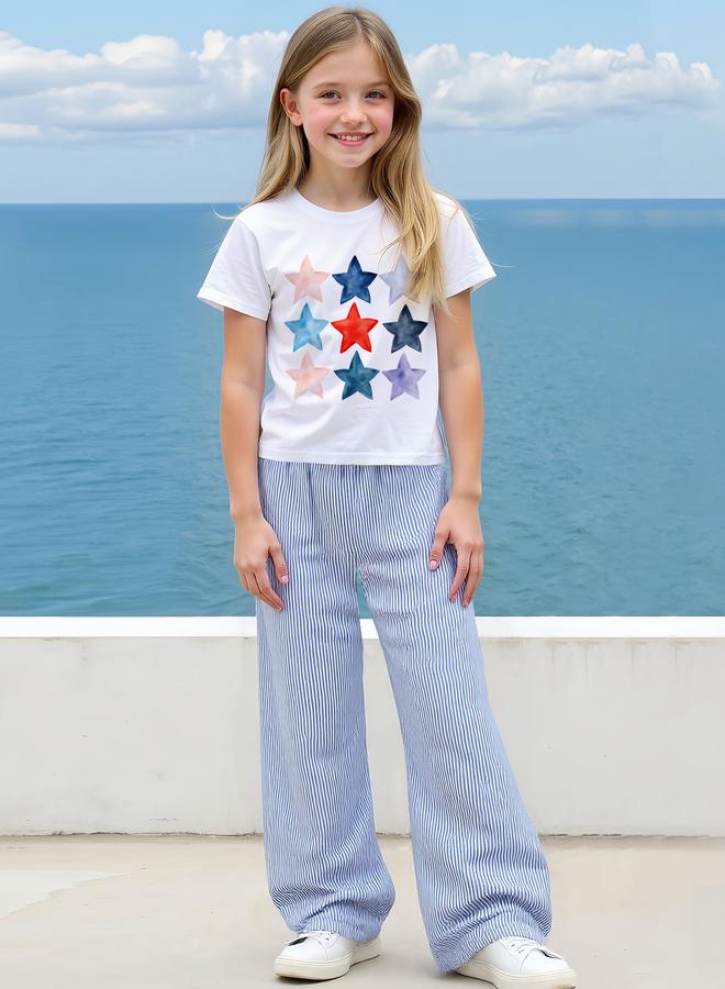 Take Two Teens Star Print T-Shirt And Striped Pants Set - Image 1