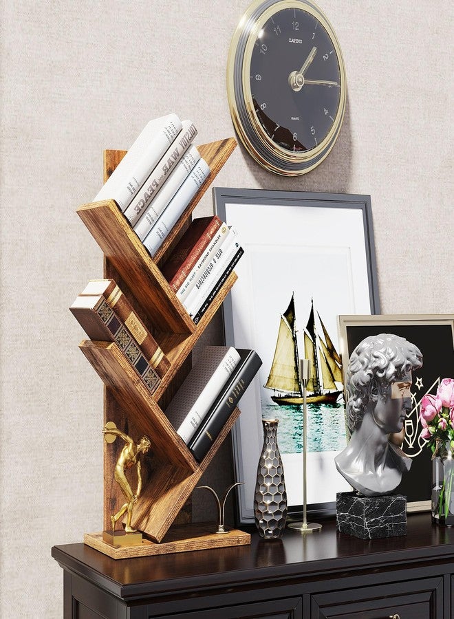 YMYNY 4 Tiers Tree Bookshelf, Floor Standing Bookcase, Wood Book Storage Organizer, Small Bookshelf for Bedroom, Living Room, Office, Display Rack for CDs/Magazine/Books, Retro Brown,23.6"H, UHBC014H - Image 3