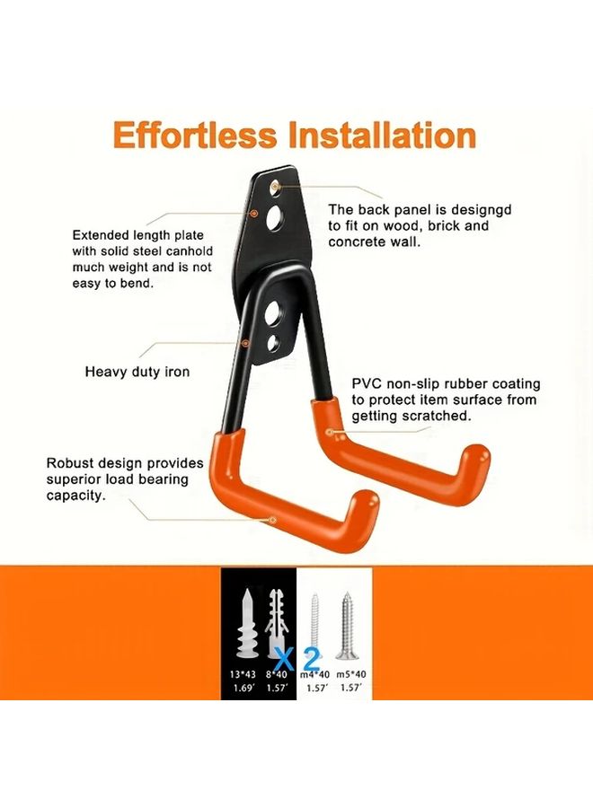 Orange Heavy Duty Wall Hooks Set For Garage Ladders Bikes And Tools Storage - Image 5