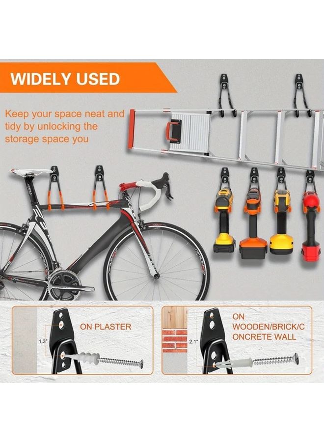 Orange Heavy Duty Wall Hooks Set For Garage Ladders Bikes And Tools Storage - Image 3