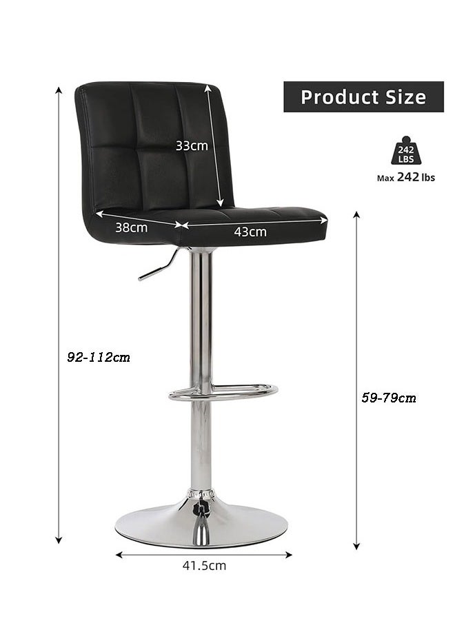 GoldenLike Bar Stool,Set of 2 PU Leather Bar Chairs,Adjustable Swivel Barstools,Kitchen Bar Stool Chair with Footrest,Square Counter Island Chair with Back for Home Office Pub Shop  - Image 4