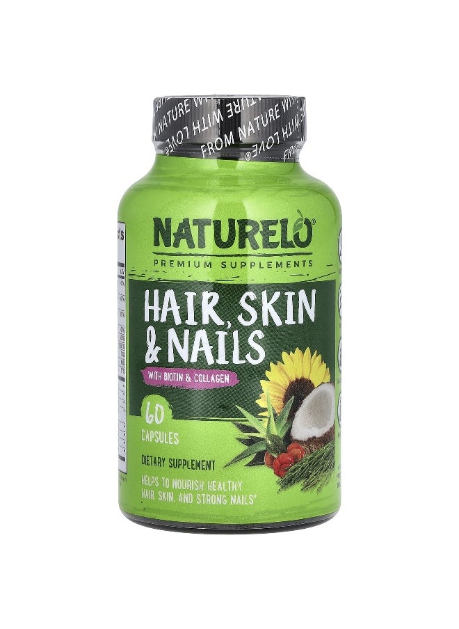 NATURELO NATURELO, Hair, Skin & Nails With Biotin & Collagen, 60 Capsules  - Image 1