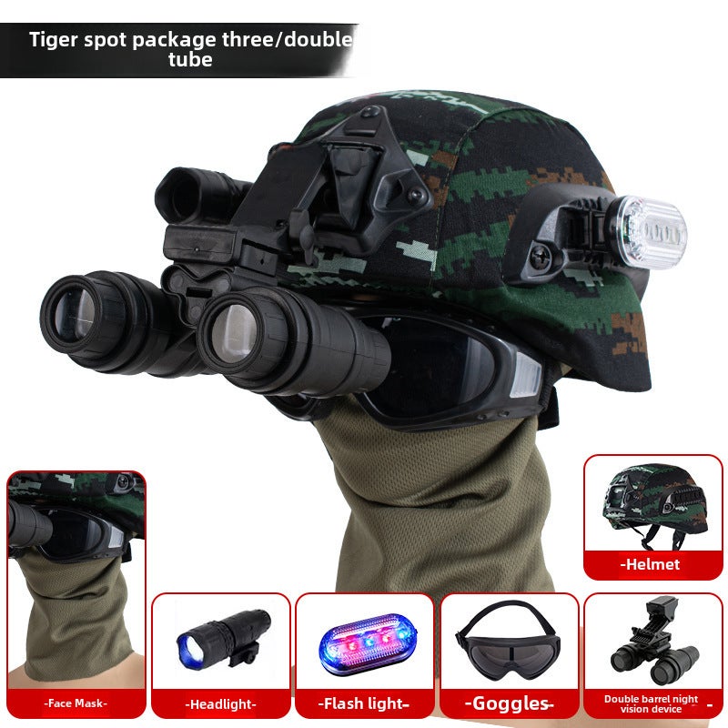Generic Childrens camouflage outdoor tactical combat helmet FAST field chicken-eating equipment tactical soldier double tube night vision helmet Tiger spot package three_double tube
