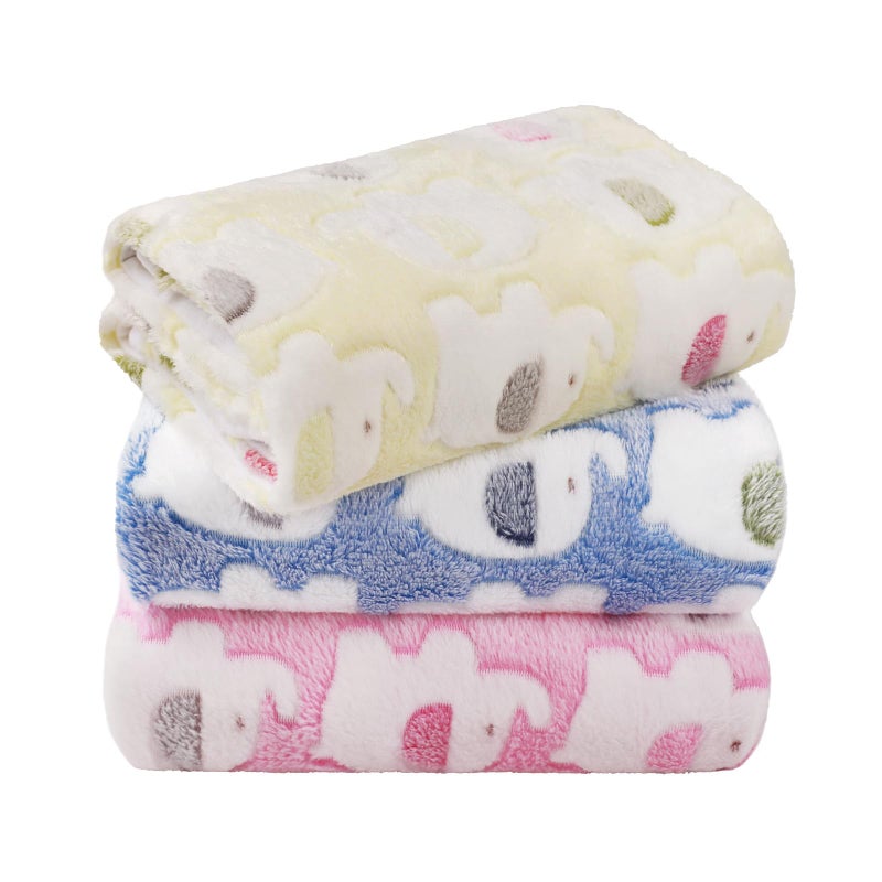 LINENLUX 1 Pack 3 Blankets Super Soft Fluffy Premium Fleece Dog Blankets for Puppy Cat Pet Blanket Flannel Throw Warm Sleep Elephant Pattern 23x16 inches - Image 1