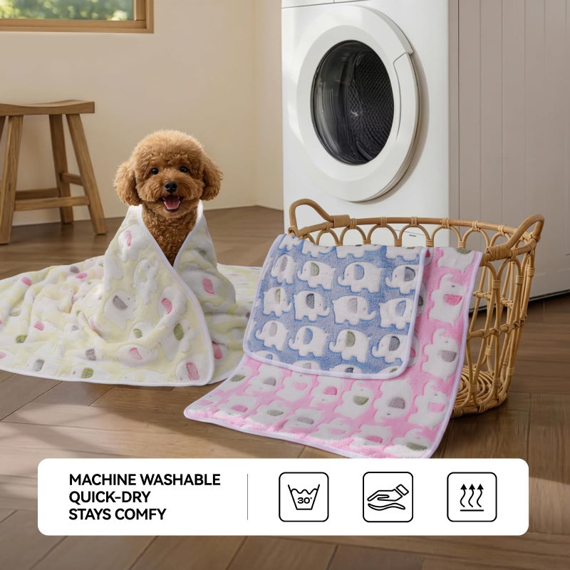 LINENLUX 1 Pack 3 Blankets Super Soft Fluffy Premium Fleece Dog Blankets for Puppy Cat Pet Blanket Flannel Throw Warm Sleep Elephant Pattern 23x16 inches - Image 4