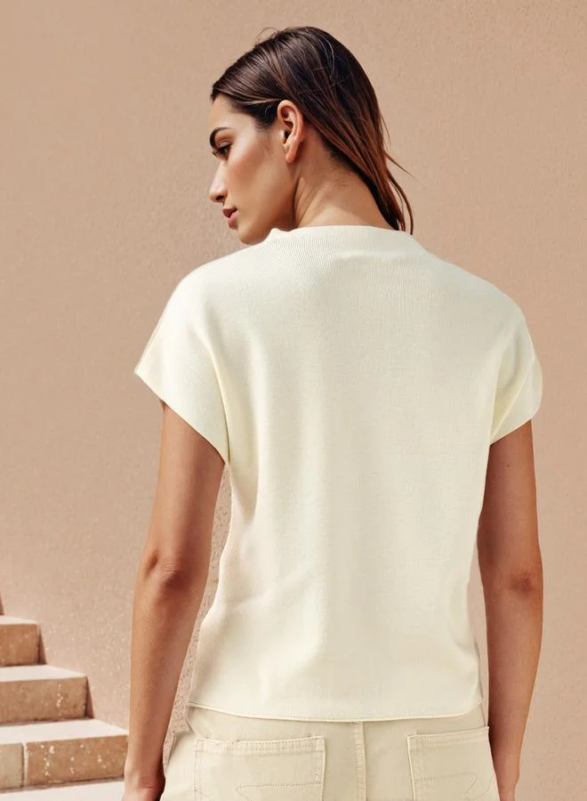 Splash FAV Ribbed High Neck Top with Extended Sleeves