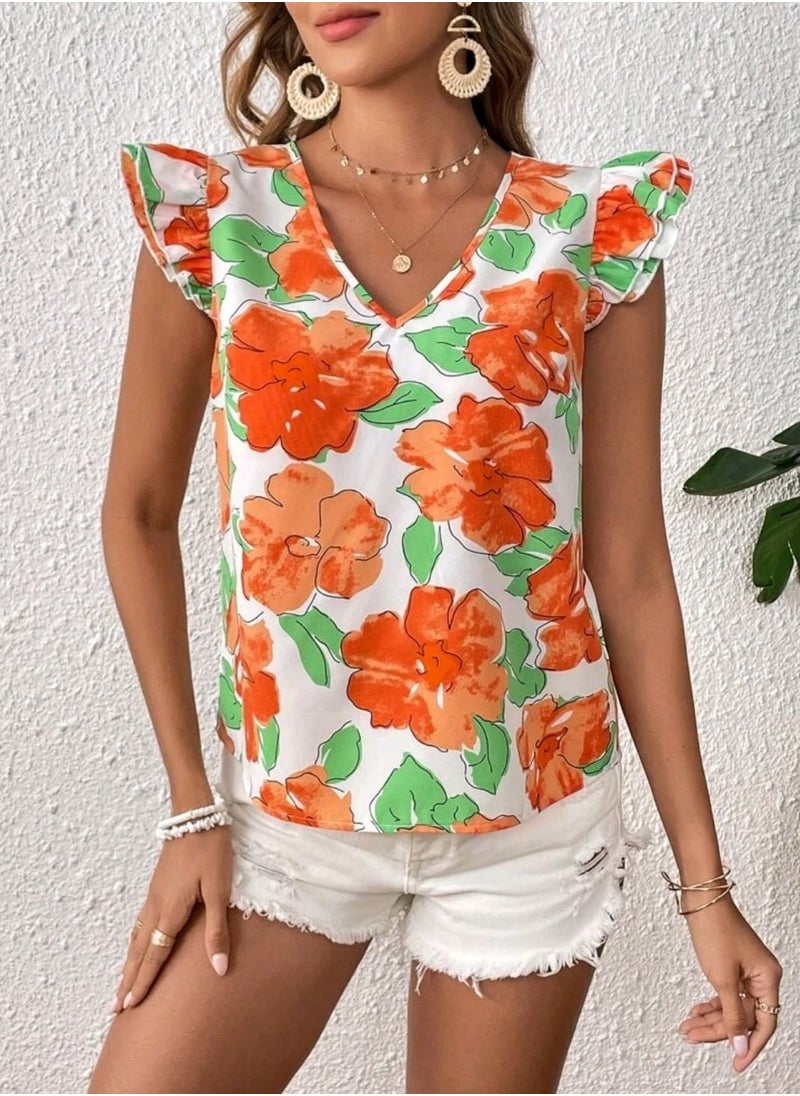 Shein - SHEIN VCAY Floral Print Ruffle Trim Blouse MULTICOLOUR - Image 1