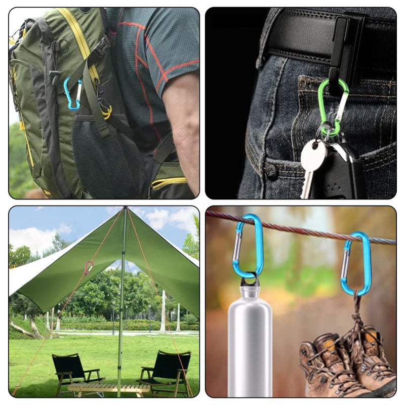 Spring-Loaded Carabiner 10 Pack Silver Aluminum Alloy - Durable Lightweight Outdoor Carabiner - Compact for Camping Hiking Travel Keychain - Image 3