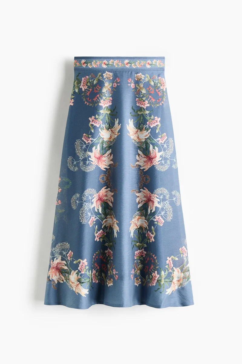 Flared linen-blend skirt