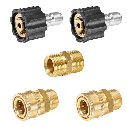 YAMATIC Pressure Washer Adapter Set Quick Connect Kit, M22 to 3/8" Quick Connectors, 5000 PSI Pressure Couplers Fittings for a Pressure Washer, Hose, and Gun - 5 PCS - Image 1