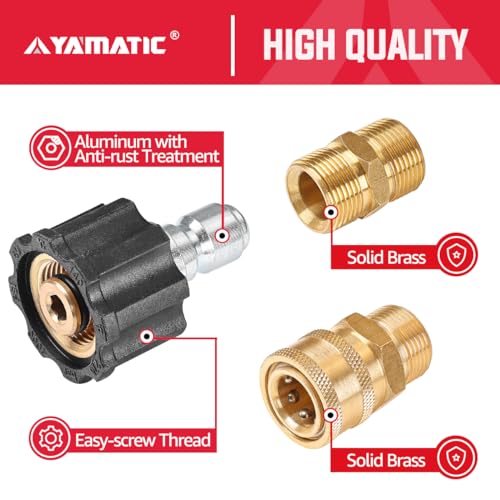 YAMATIC Pressure Washer Adapter Set Quick Connect Kit, M22 to 3/8" Quick Connectors, 5000 PSI Pressure Couplers Fittings for a Pressure Washer, Hose, and Gun - 5 PCS - Image 4