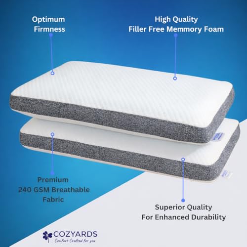 COZYARDS Set of 2 Premium COZYARDS Memory Foam Pillows – Engineered for Neck Pain Relief & Cervical Spondylitis Support | King Size - Image 2
