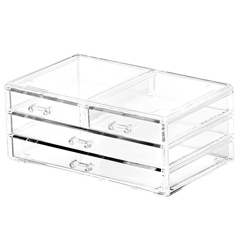 Cq acrylic Bathroom Organizer with 4 DrawersStackable Containers for Organizing with Drawers for Vanity Counter and DeskPlastic Clear Storage Drawers for Cabinet MakeupCraftBeauty Supplies1Pcs
