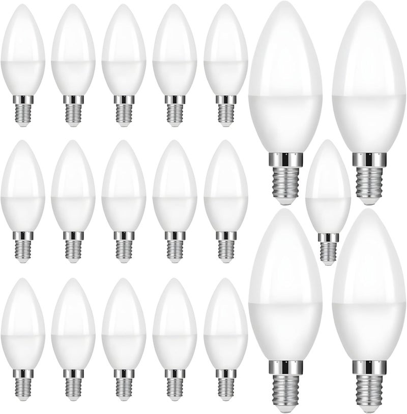 مصابيح شمعة LED 7W E14، غير قابلة للتعتيم، عبوة من 20 - أبيض - Image 1