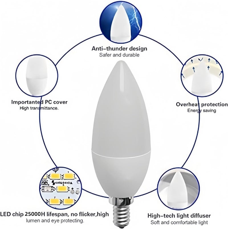 مصابيح شمعة LED 7W E14، غير قابلة للتعتيم، عبوة من 20 - أبيض - Image 2