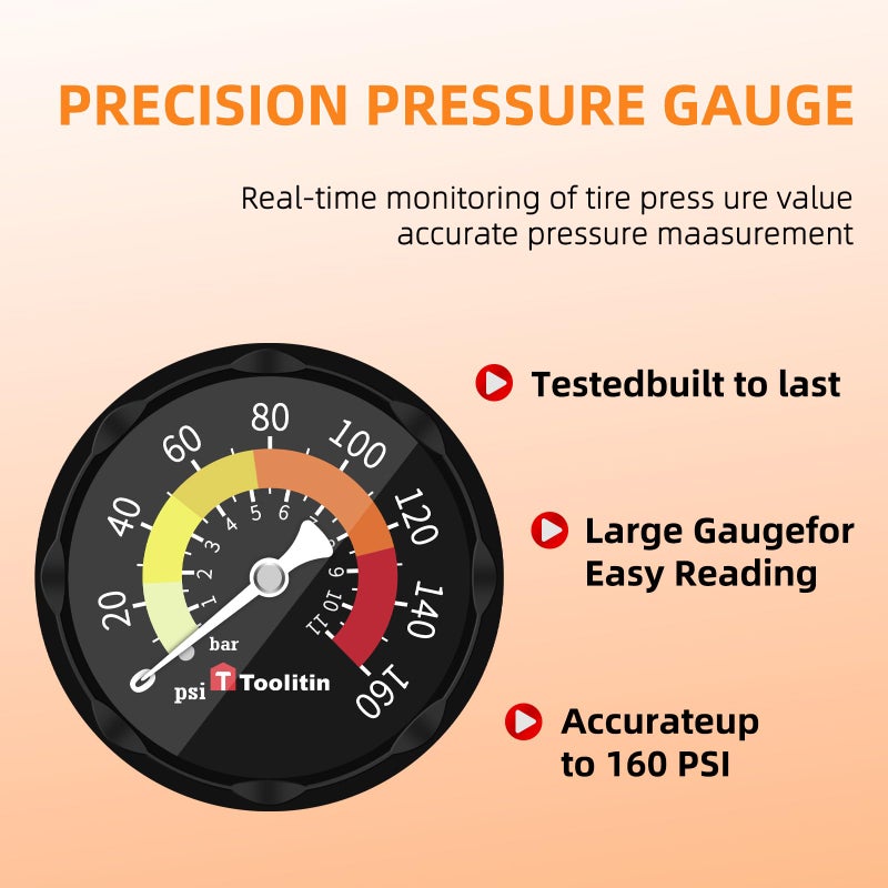 TOOLITIN Floor Bicycle Pump with Gauge,160 Psi High Pressure,Bike Pump Compatible with Presta and Schrader Valve,Bike Tire Pump for Road Bike,MTB,Hybrid,Balls - Image 4