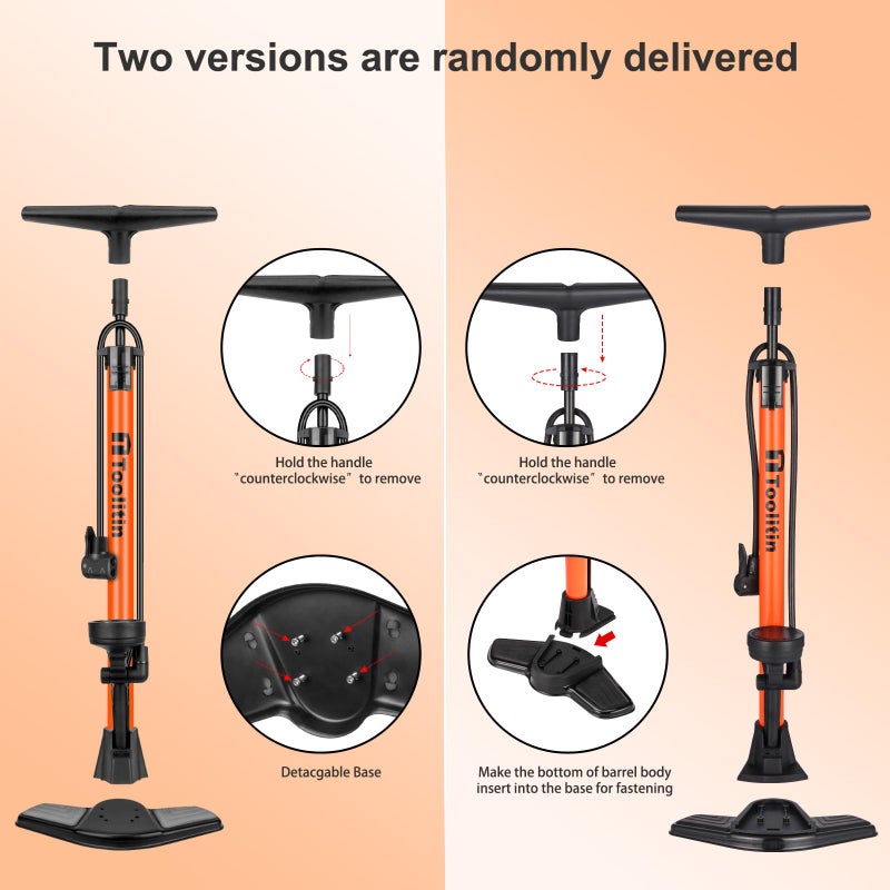 TOOLITIN Floor Bicycle Pump with Gauge,160 Psi High Pressure,Bike Pump Compatible with Presta and Schrader Valve,Bike Tire Pump for Road Bike,MTB,Hybrid,Balls - Image 3