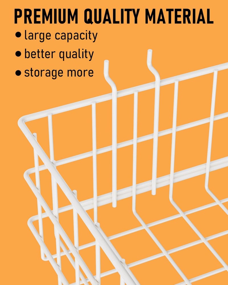 INCLY 4 Pack Pegboard Baskets Bins Set, 4 Size Square Style Metal White Wire Basket for Any Peg Board Organizing Tools, Pegboard Accessories for Workbench Garage Wall Storage Attachments - Image 3