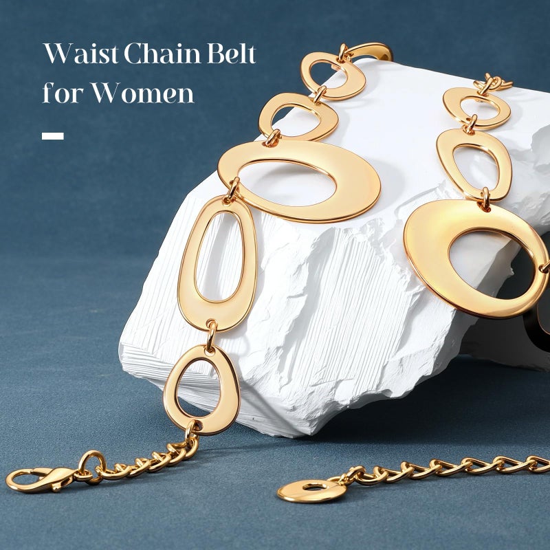 SANSTHS Chain Belts for Women Fashion Gold/Silver Waist Chains Belt for Dresses Clunky Link Metal Ladies Belt,gold,S - Image 2