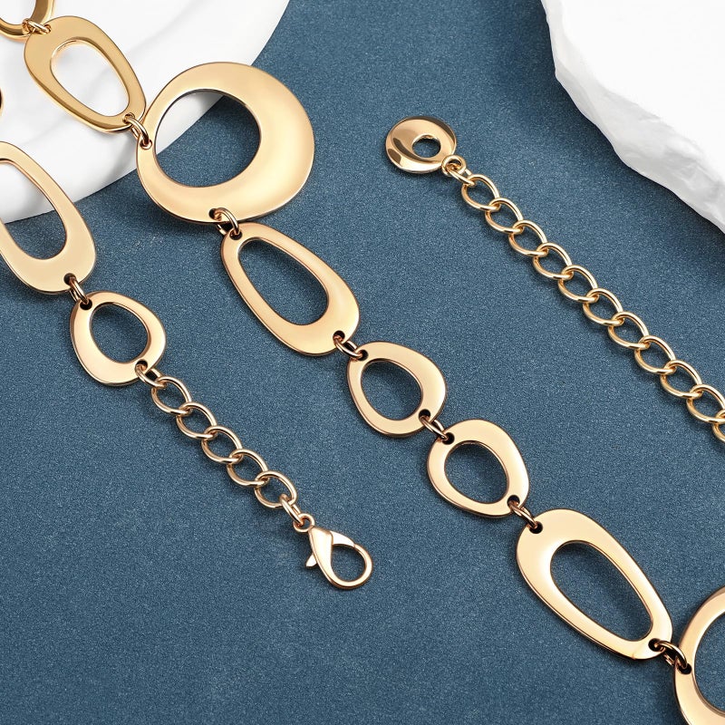 SANSTHS Chain Belts for Women Fashion Gold/Silver Waist Chains Belt for Dresses Clunky Link Metal Ladies Belt,gold,S - Image 5