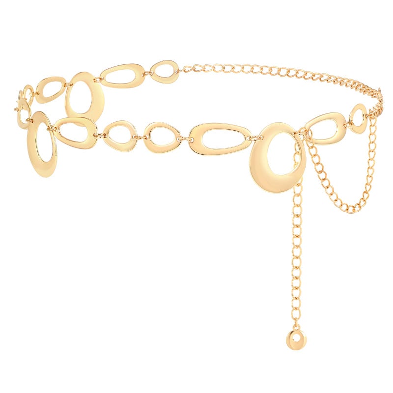 SANSTHS Chain Belts for Women Fashion Gold/Silver Waist Chains Belt for Dresses Clunky Link Metal Ladies Belt,gold,S - Image 1