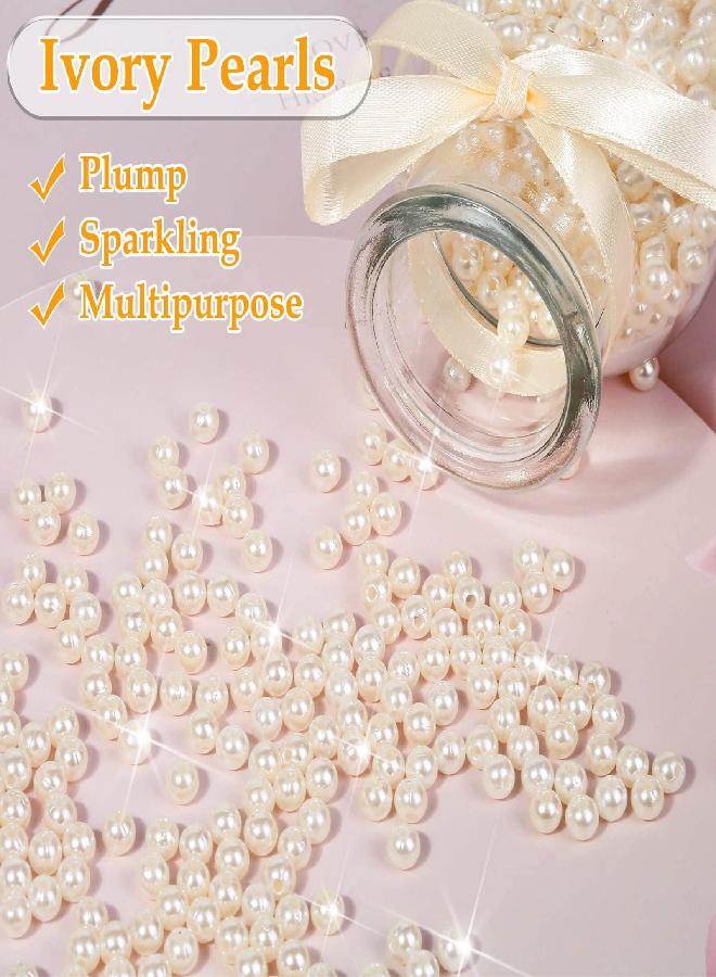 anezus Pearl Beads for Craft, 1000pcs Ivory Faux Fake Pearls, 6 mm Small Sew on Pearl Beads with Holes for Jewelry Making, Bracelets, Necklaces, Hairs, Crafts, Decoration and Vase Filler - Image 2