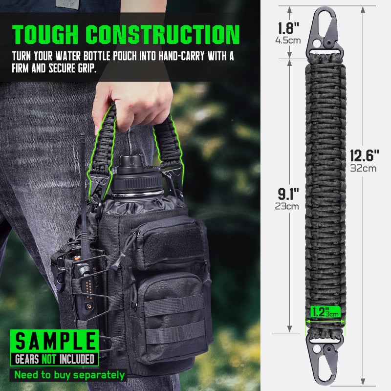 Pitozer Tactical Paracord Handleï¼Œ9-core Weaving Paracord Strap for Backpack Handle Replacementï¼ŒMolle Attachment with Metal Clips for Water Bottle Holder Sling Bags - Image 2