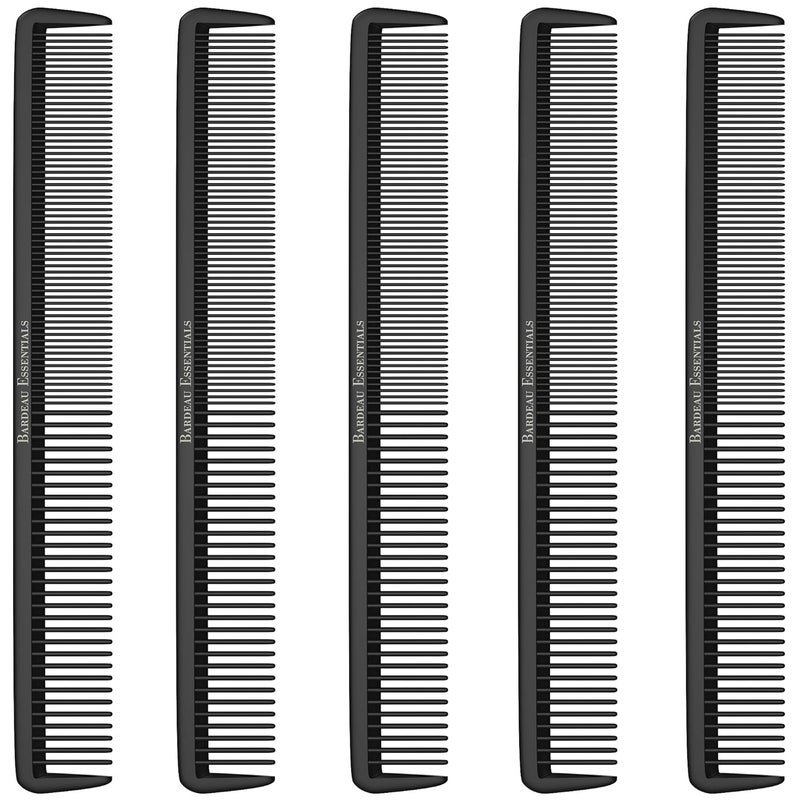 Hair Cutting Comb 5 Pack  Professional 875 Black Carbon Fiber Anti Static Chemical And Heat Resistant Hair Combs For All Hair Types For Men and Women  By Bardeau Essentials