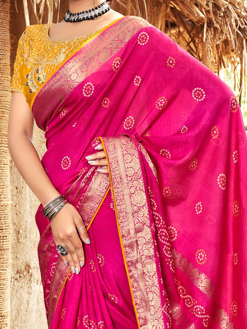 SAREE MALL Women's Pure Silk Bandhani Printed Saree With Unstitched Blouse Piece(Pink_LAVNYA5005_5D) - Image 5