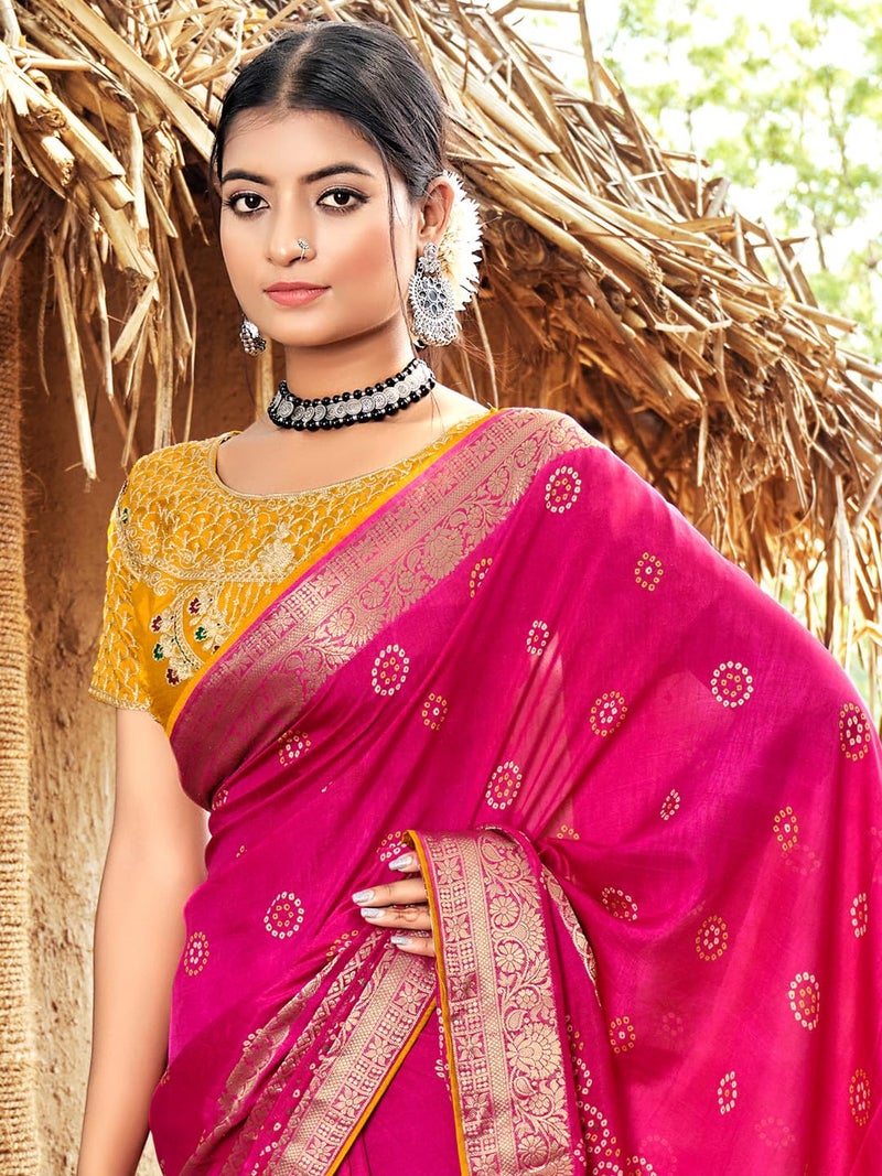 SAREE MALL Women's Pure Silk Bandhani Printed Saree With Unstitched Blouse Piece(Pink_LAVNYA5005_5D) - Image 3