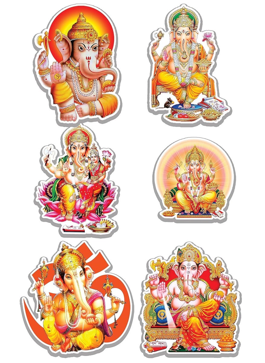 D2c D2C Sticker of Lord Shree Ganesh Ganesha Ganpathi Pack of 6 GlitterSparkel Finish Stickers for Laptop Diary Cupboard Prayer Room Door Decoration Waterproof 