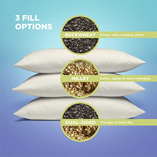 Bean Products Japanese Bed Pillow for Sleeping – Organic Buckwheat Fill with Organic Cotton Fabric, Soft Head Pillow – Eco-Friendly, Breathable, and Durable Sleep Aid, Made in The USA, 14" x 20" - Image 4