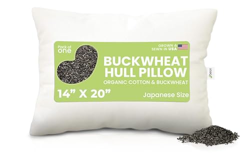 Bean Products Japanese Bed Pillow for Sleeping – Organic Buckwheat Fill with Organic Cotton Fabric, Soft Head Pillow – Eco-Friendly, Breathable, and Durable Sleep Aid, Made in The USA, 14" x 20" - Image 1