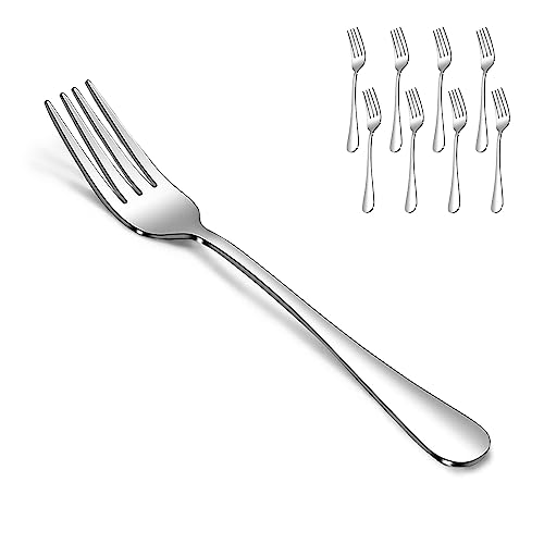SANTUO Dessert Forks Set of 8, 6.7 Inch Stainless Steel Salad Forks, Small Appetizer Fruit Forks for Party, Wedding, Bistro, Tasting - Mirror Polished Silverware, Sturdy & Dishwasher Safe - Image 1