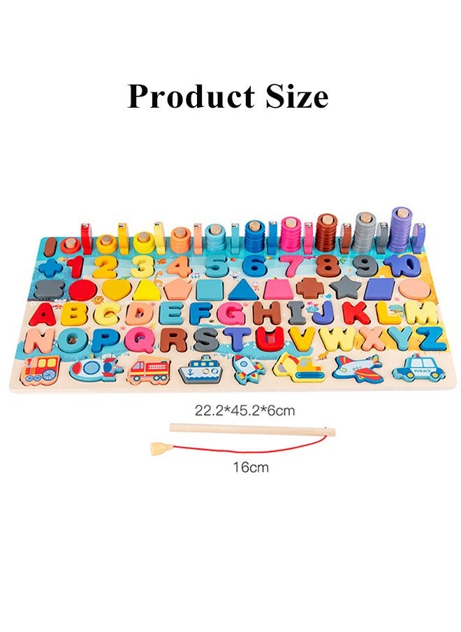 7 In 1 Wooden Montessori Toys, Educational Math Learning Board, Logarithmic Board for Kids, All-in-one Graphic Fishing Building Blocks Toys, Toddler Number Puzzles, Preschool Stacking Toys, Wooden Puzzle Sorting Toys, Shape Sorter Counting Color Matching Toy, Children's Educational Games, Early Education, Cognitive Development, Digital Computing, Perfect Gift for Boy & Girl  - Image 2