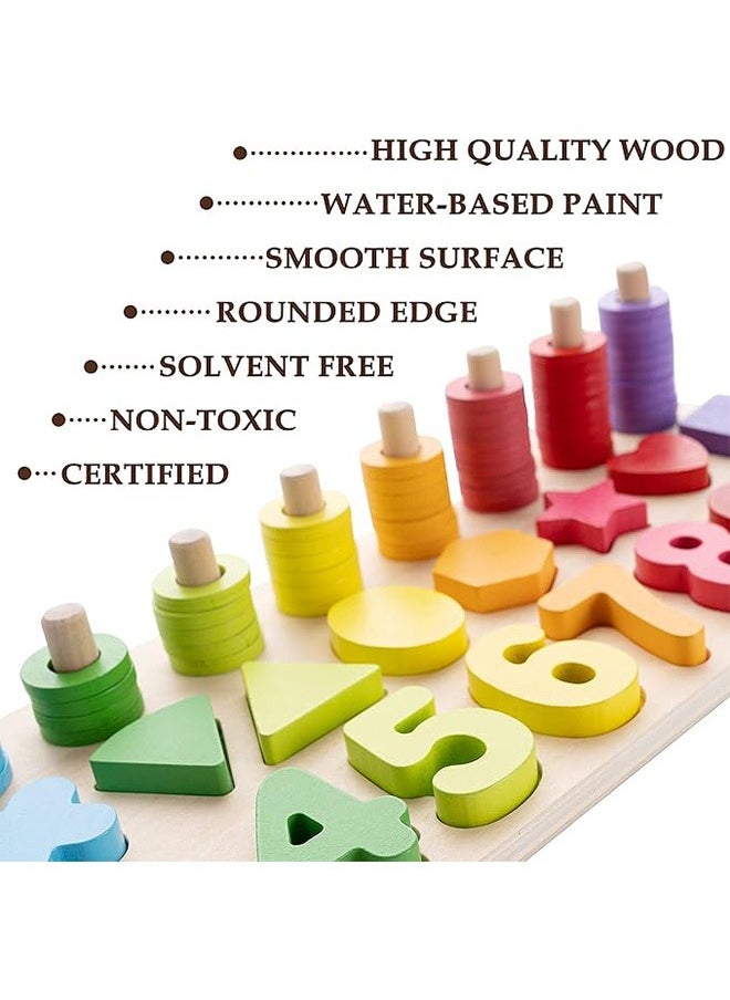 7 In 1 Wooden Montessori Toys, Educational Math Learning Board, Logarithmic Board for Kids, All-in-one Graphic Fishing Building Blocks Toys, Toddler Number Puzzles, Preschool Stacking Toys, Wooden Puzzle Sorting Toys, Shape Sorter Counting Color Matching Toy, Children's Educational Games, Early Education, Cognitive Development, Digital Computing, Perfect Gift for Boy & Girl