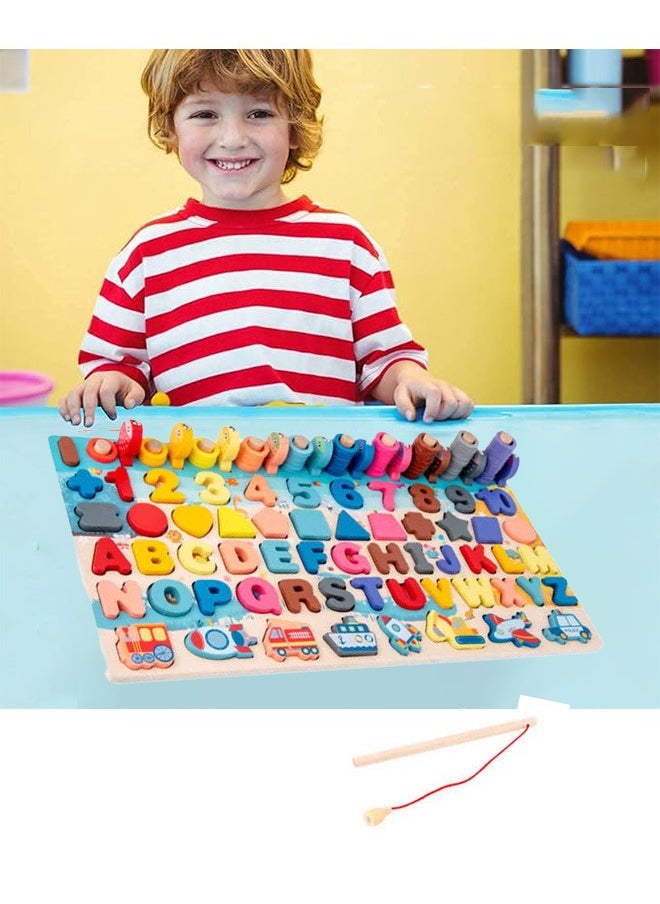 7 In 1 Wooden Montessori Toys, Educational Math Learning Board, Logarithmic Board for Kids, All-in-one Graphic Fishing Building Blocks Toys, Toddler Number Puzzles, Preschool Stacking Toys, Wooden Puzzle Sorting Toys, Shape Sorter Counting Color Matching Toy, Children's Educational Games, Early Education, Cognitive Development, Digital Computing, Perfect Gift for Boy & Girl