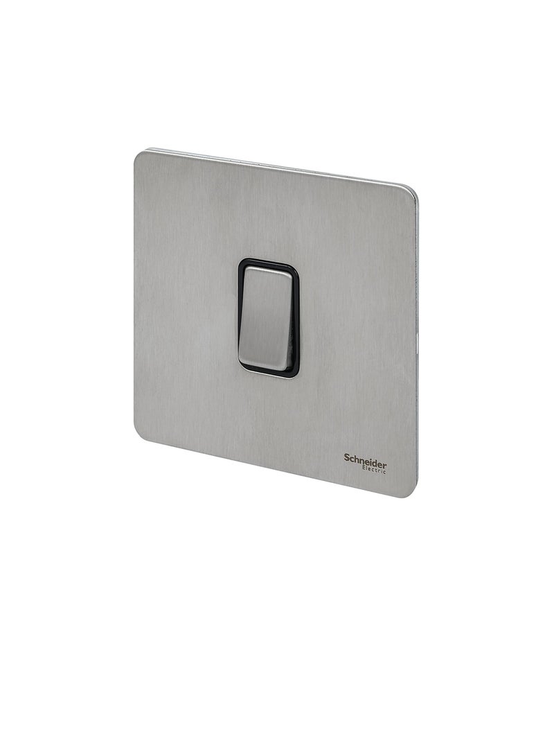 Schneider Electric Ultimate Screwless Flat Plate - Single Retractive 2 Way Light Switch, 16AX, GU1412RBSS, Stainless Steel with Black Insert - Image 2