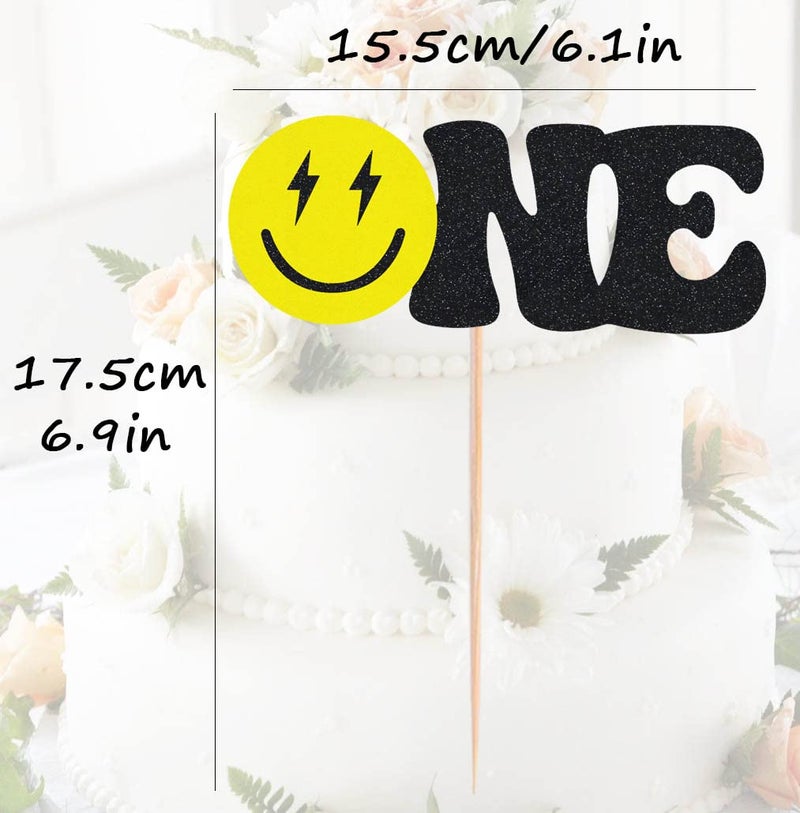 AHAORAY One Happy Dude Cake Topper - Smiley Face One Birthday Party Decorations - One Cool Dude 1st Birthday Cake Decor  for Baby Shower/Gender Reveal Party/Baby Party Photo Booth Props - Image 3