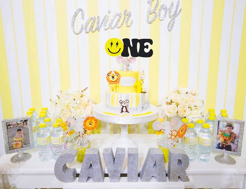 AHAORAY One Happy Dude Cake Topper - Smiley Face One Birthday Party Decorations - One Cool Dude 1st Birthday Cake Decor  for Baby Shower/Gender Reveal Party/Baby Party Photo Booth Props - Image 4