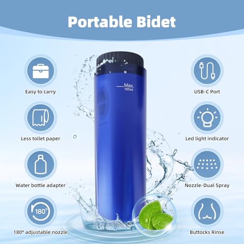 Hibbent 2 Pack Portable Bidet for Travel, High Pressure Handheld Electric Bidet Sprayer for Women & Men, Personal Hygiene Cleaning, Soothing Postpartum Care, Blue - Image 3