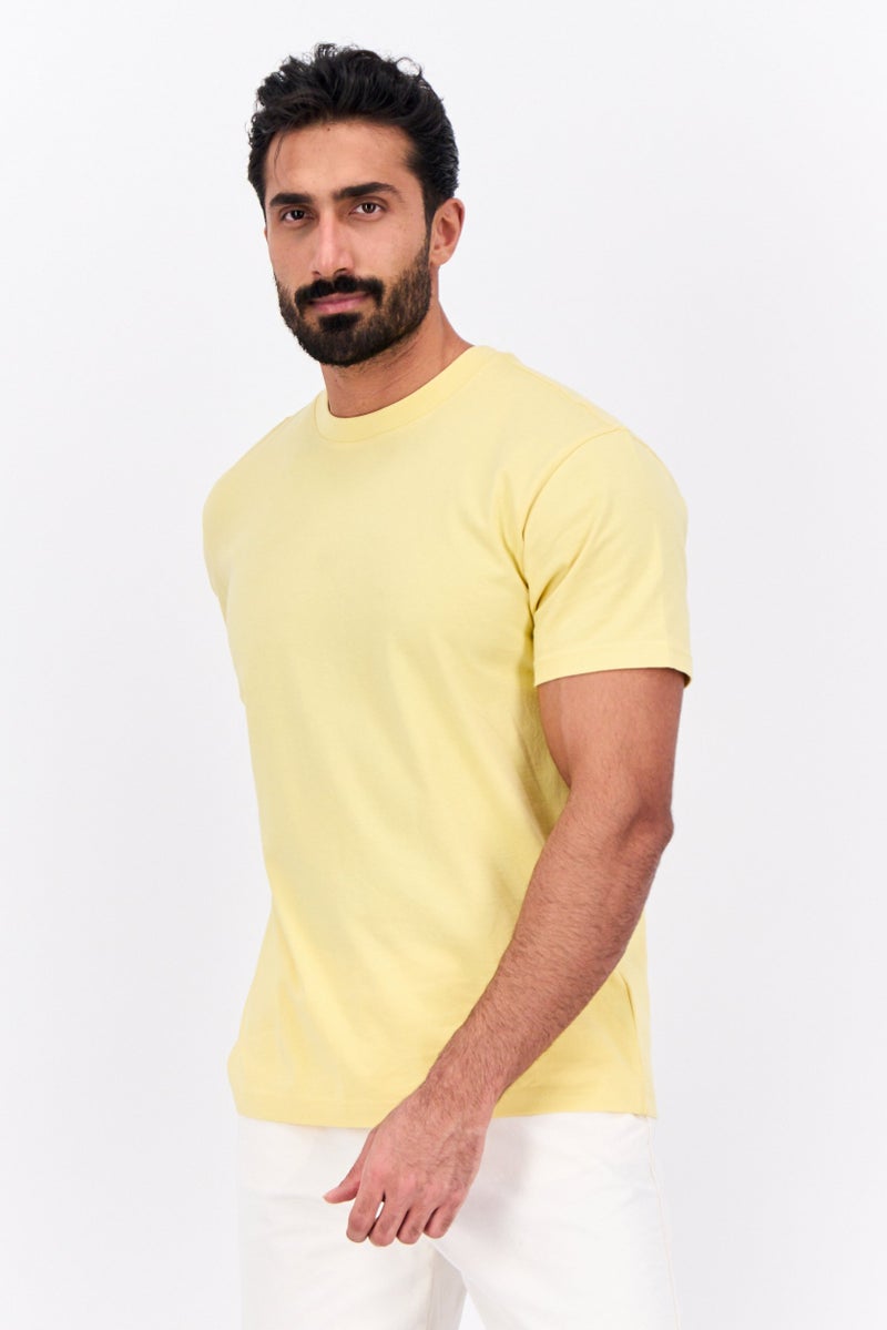 GAP Men Crew Neck Short Sleeve Plain T-Shirts, Yellow - Image 1